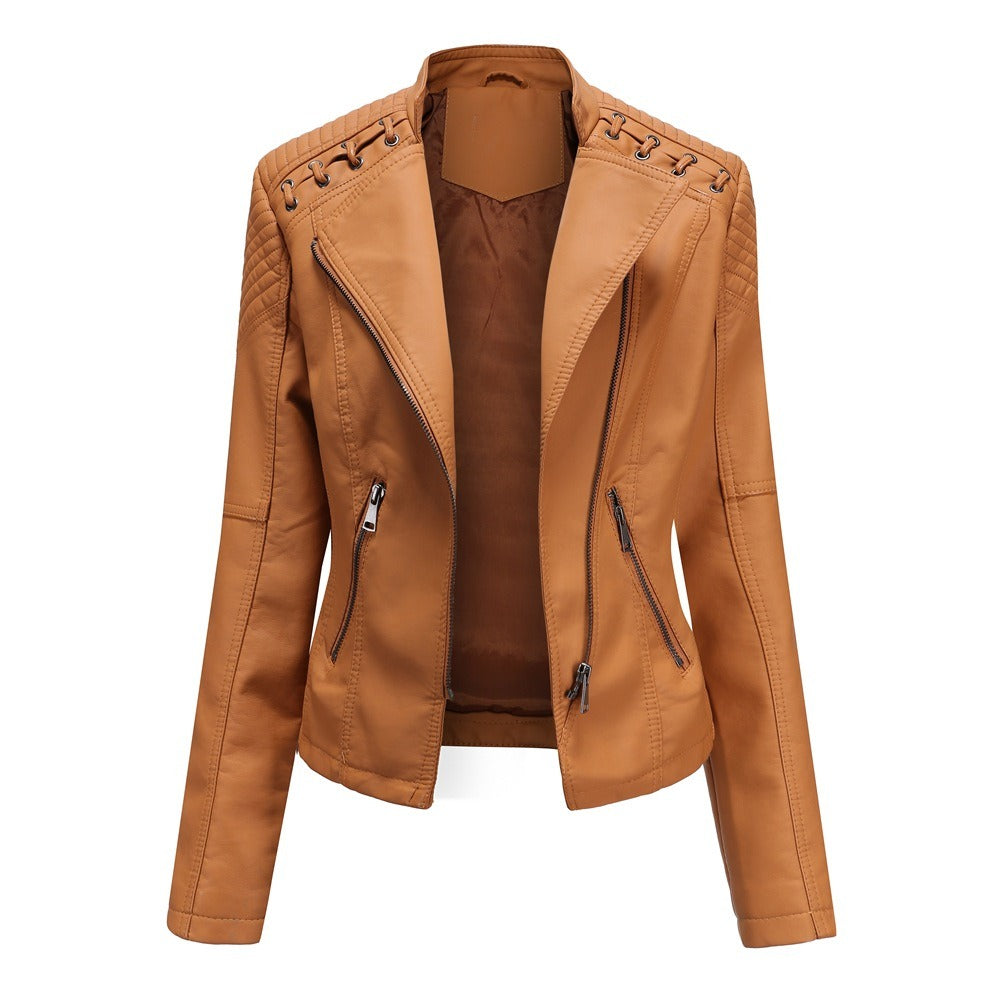 Women's leather jacket, women's short jacket, slim fit, thin leather jacket, women's motorcycle jacket