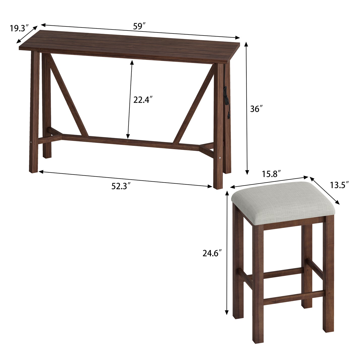 Modern 5-Piece Dining Table Set with Power Outlets Bar Kitchen Table Set