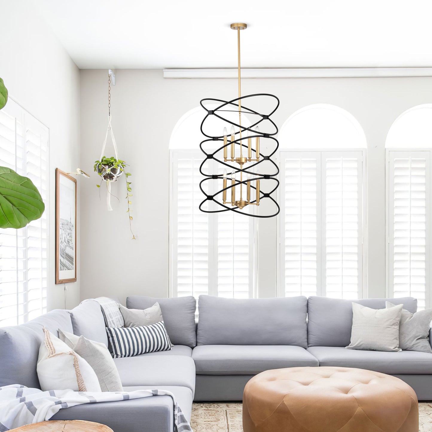 Transitional Gold/Matte Black Metal Chandelier Fixture, 8 lights, 2-Tier-Candle Ceiling Light for Living Room, Bedroom