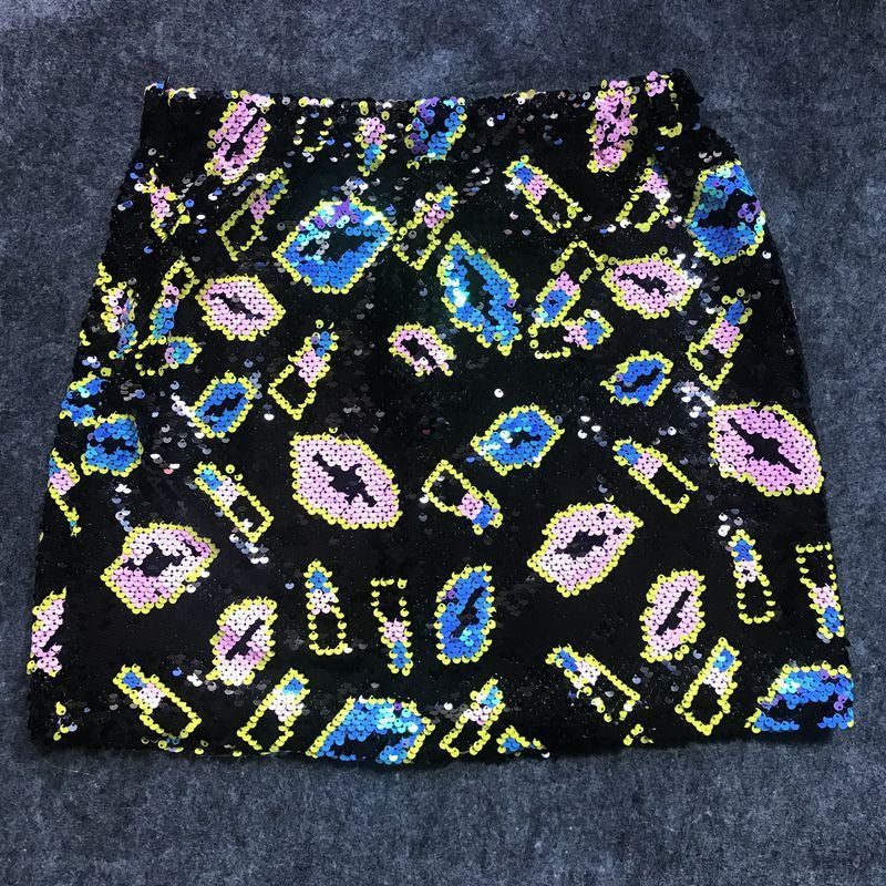 Elastic band high waisted short skirt with versatile style and sequin wrapped hip skirt