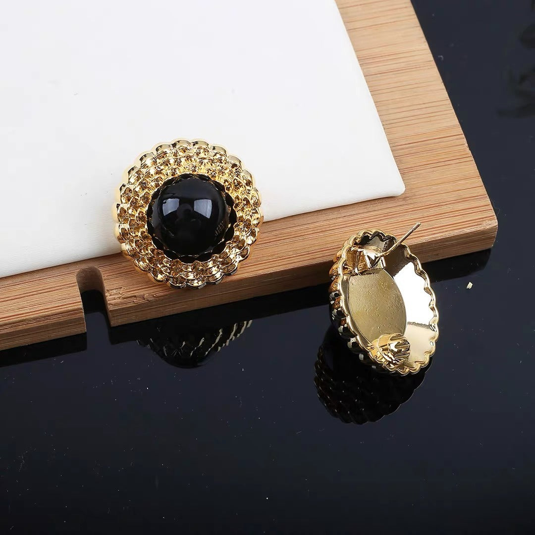 Three-dimensional round button red earrings fashionable personality simple temperament earrings for women
