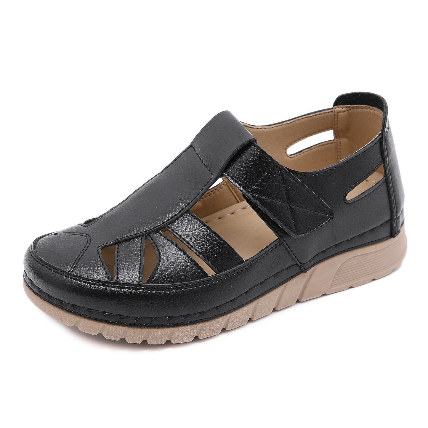 Single shoe slope with car stitching lightweight Velcro hollowed out mom's shoes