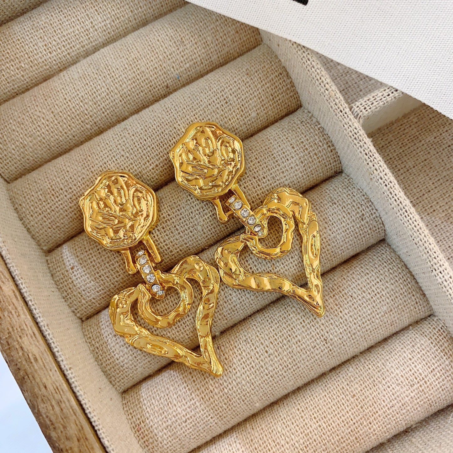 Irregular European and American retro love hollow earrings pleated exaggerated earrings