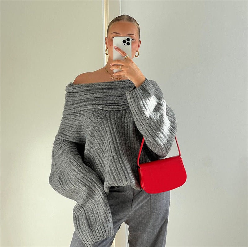 New knitted long sleeve top and skirt 2 piece set solid loose casual streetwear women's set