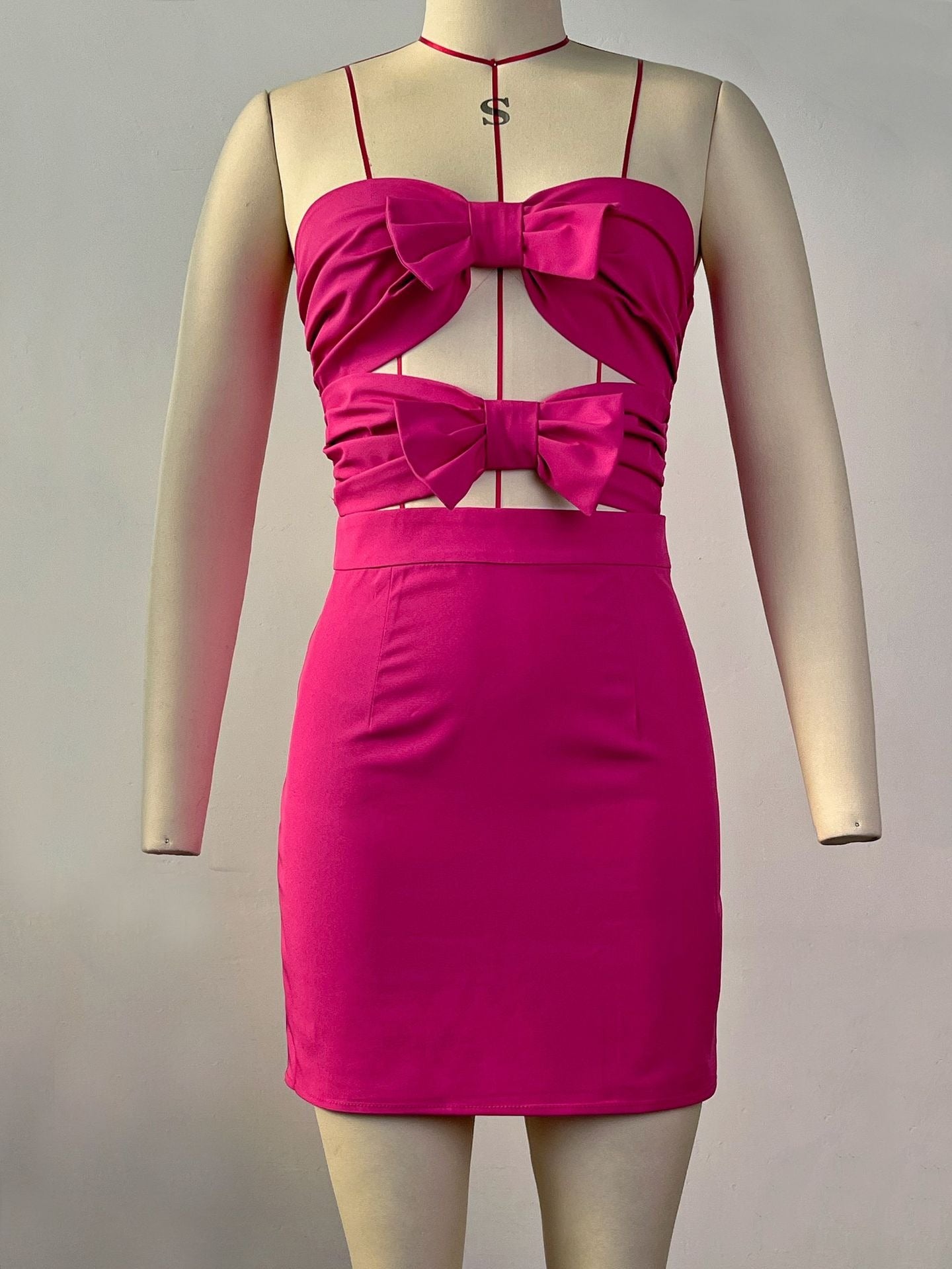 Short skirt sexy backless straight tube skirt hollow out bow dress