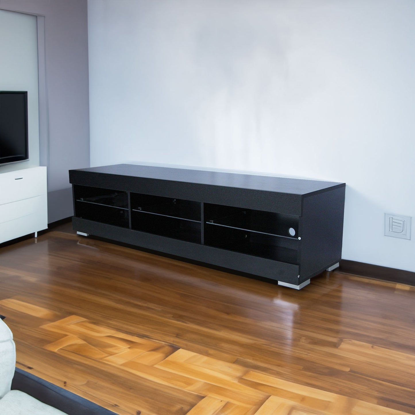 LED TV Stand for Up to 60 Inch TV Modern High Gloss Entertainment Center with Open Shelf
