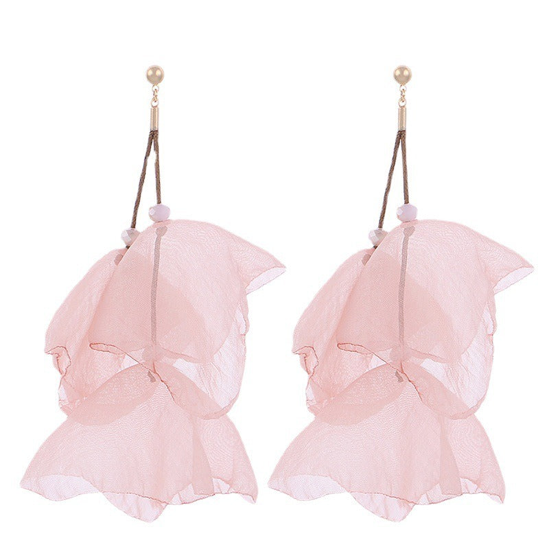 Long vintage flower pearl earrings, petal earrings, fashionable