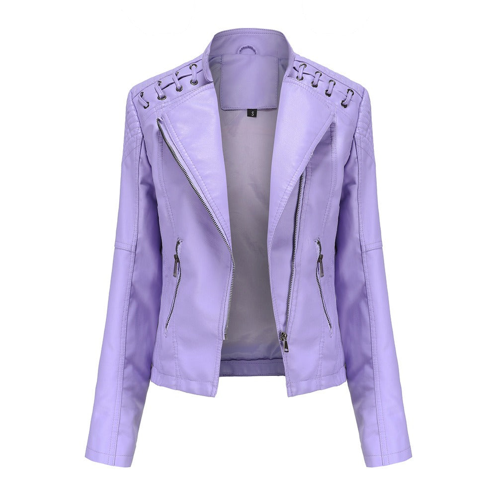 Women's leather jacket, women's short jacket, slim fit, thin leather jacket, women's motorcycle jacket