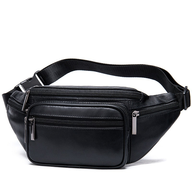 Sheepskin men's bag, sheepskin mobile phone waist bag, genuine leather crossbody bag, multifunctional sports