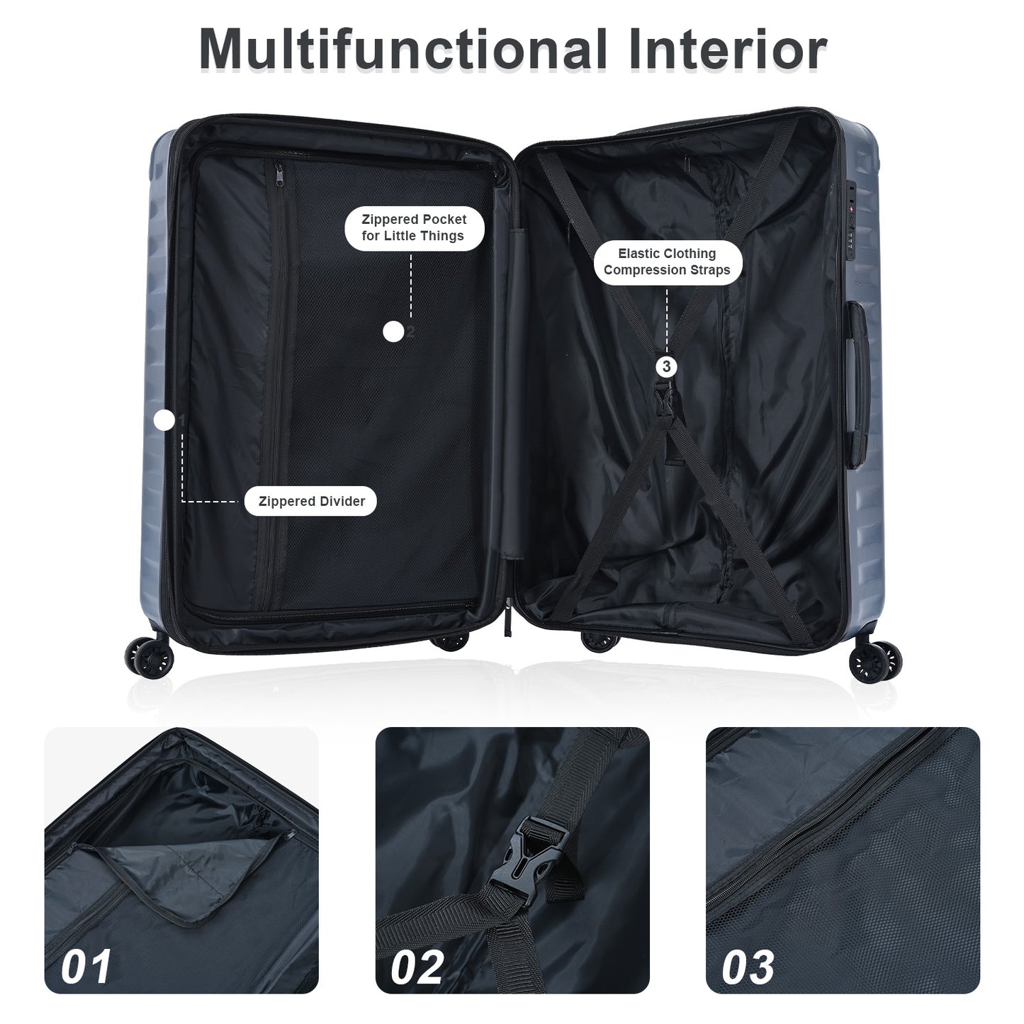 Luggage Sets New Model Expandable ABS+PC 3 Piece Sets with Spinner Wheels Lightweight TSA Lock (20/24/28), STEEL GRAY