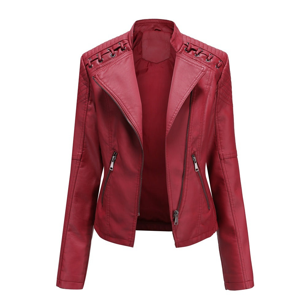 Women's leather jacket, women's short jacket, slim fit, thin leather jacket, women's motorcycle jacket